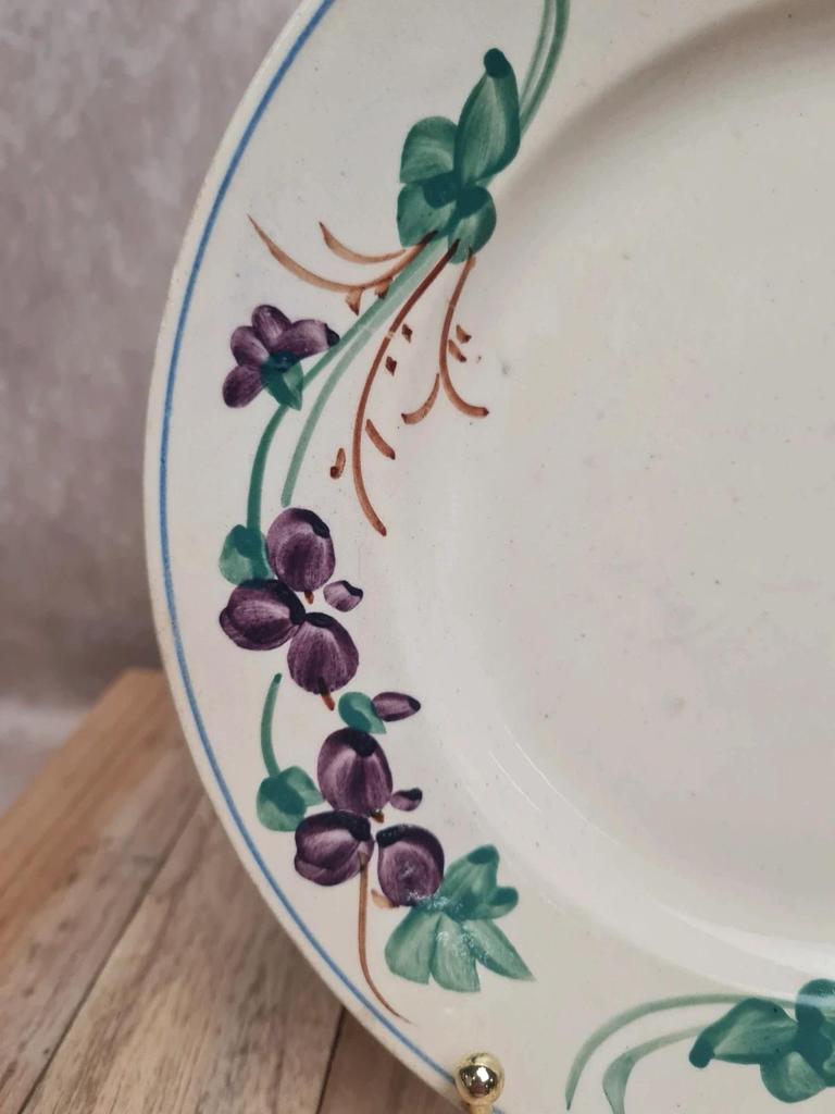 Assiette Gien ancienne décor floral violet 💜 terre de fer style campagne