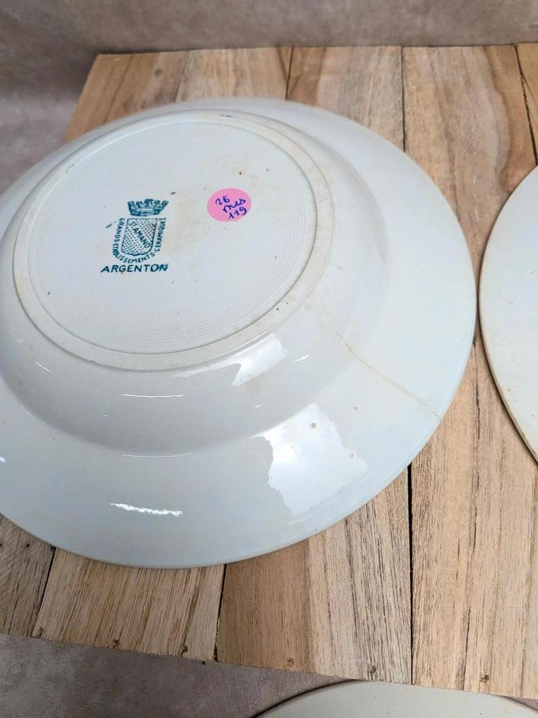 Lot de 3 assiettes creuses anciennes Saint-amand modèle Argenton Terre de fer