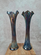 Paire de grands vases irisés vintage Fenton en verre carnival 💙