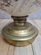 Lampe ancienne détournée – pied en terre de fer & laiton – esprit brocante