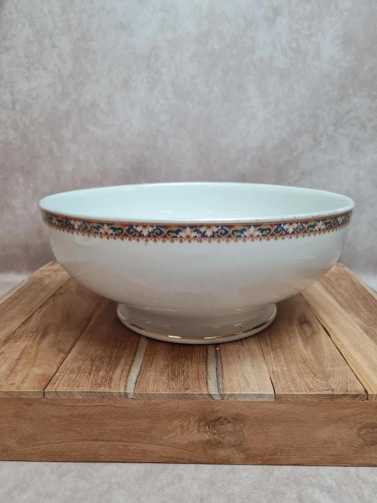 Saladier ancien porcelaine de Limoges décor frise colorée & dorure