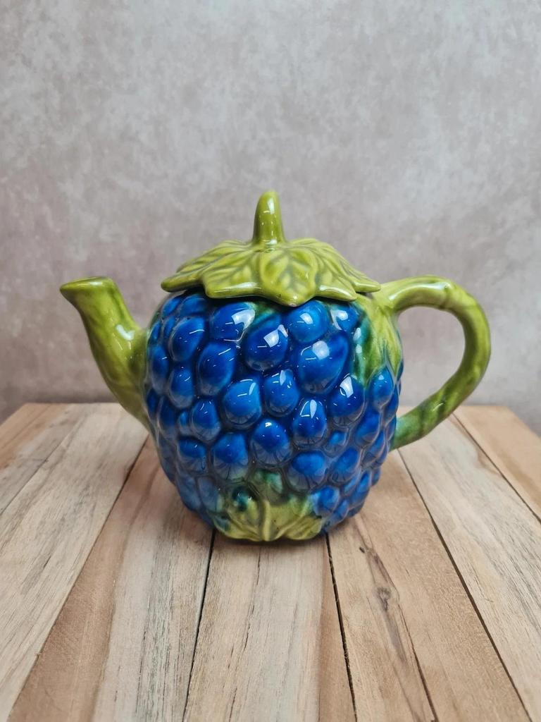 Théière barbotine raisins bleus vintage Italie 🍇