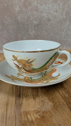 Tasse & soucoupe vintage – motif dragon & lithophanie
