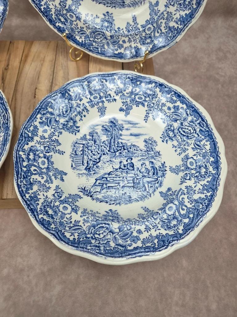 Lot de 4 assiettes creuses vintage Lunéville modèle English – décor Toile de Jouy bleu 💙