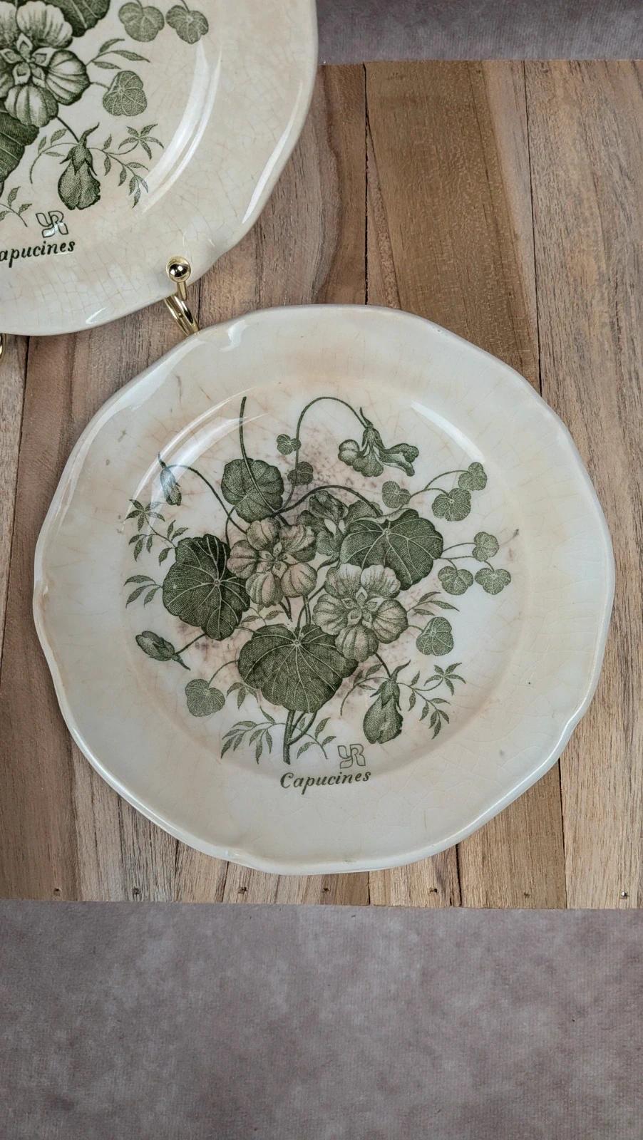 Lot de 2 assiettes Gien – Modèle Capucines – Faïence ancienne