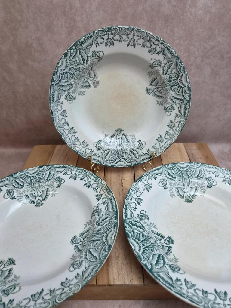 Lot 3 assiettes creuses Terre de Fer A. Lebacqz & M. Bouchart Floral