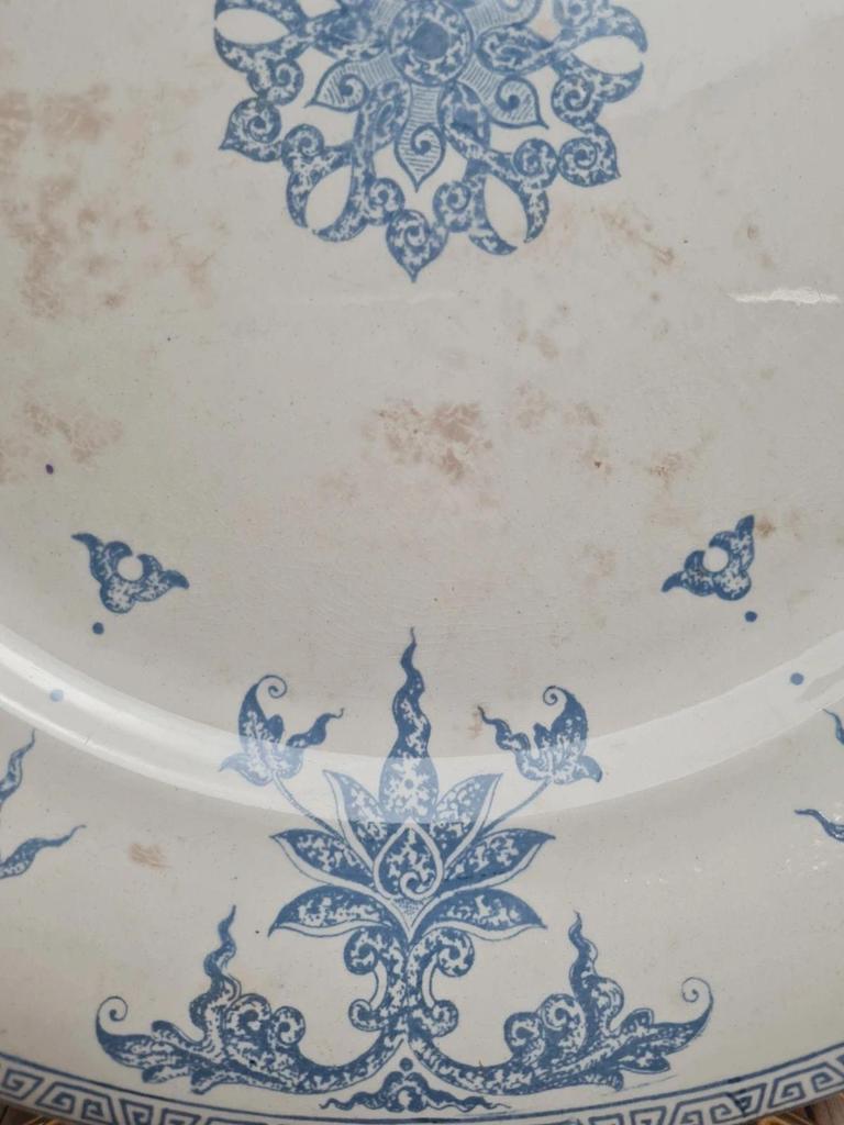 Grand plat Terre de Fer Sarreguemines Perse décor oriental bleu Xixe