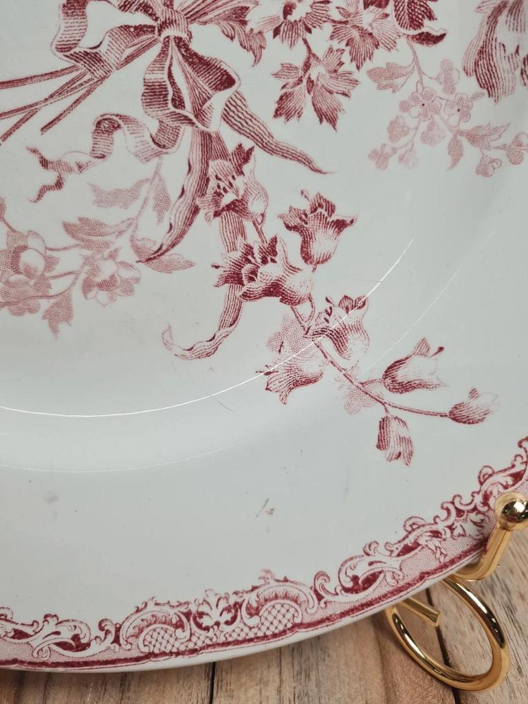 Plat rond vintage Sarreguemines Fontanges rouge – Terre de fer ancienne 🌿