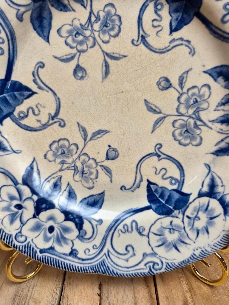 Assiette à dessert ancienne Creil et Montereau modèle Flora bleu