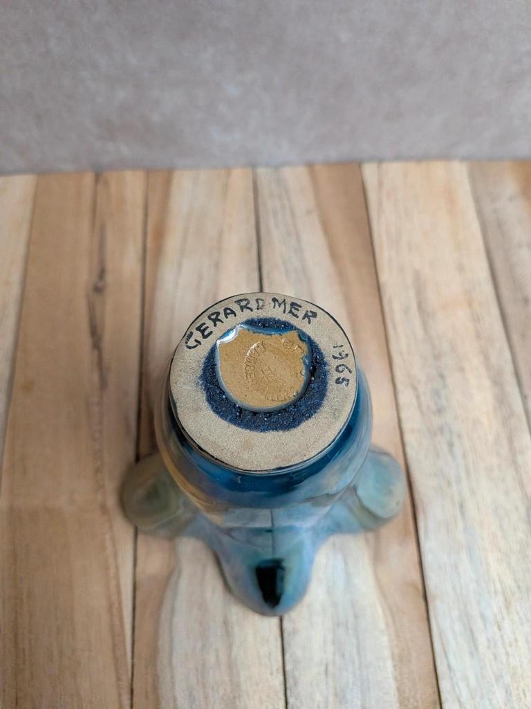 petit vase grès Gérard mer 1965 bleu irisé vintage