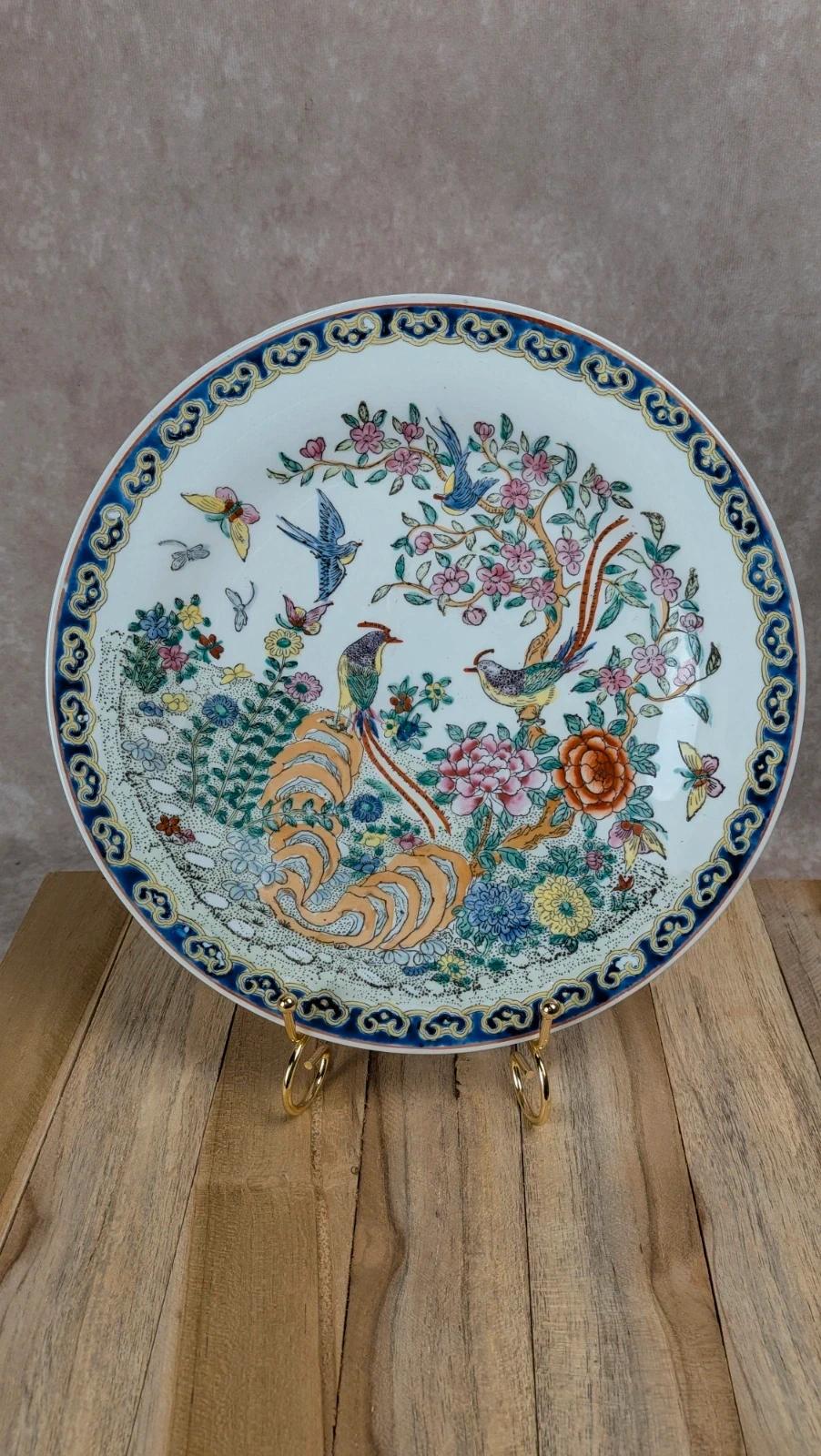 Assiette décorative chinoise oiseaux & fleurs