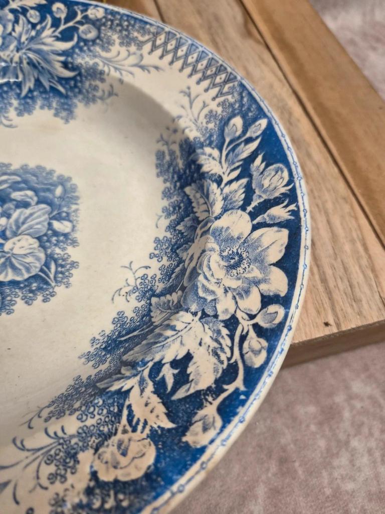 Lot de 2 assiettes creuses en terre de fer Sarreguemines – Modèle Jardinière – Décors variés