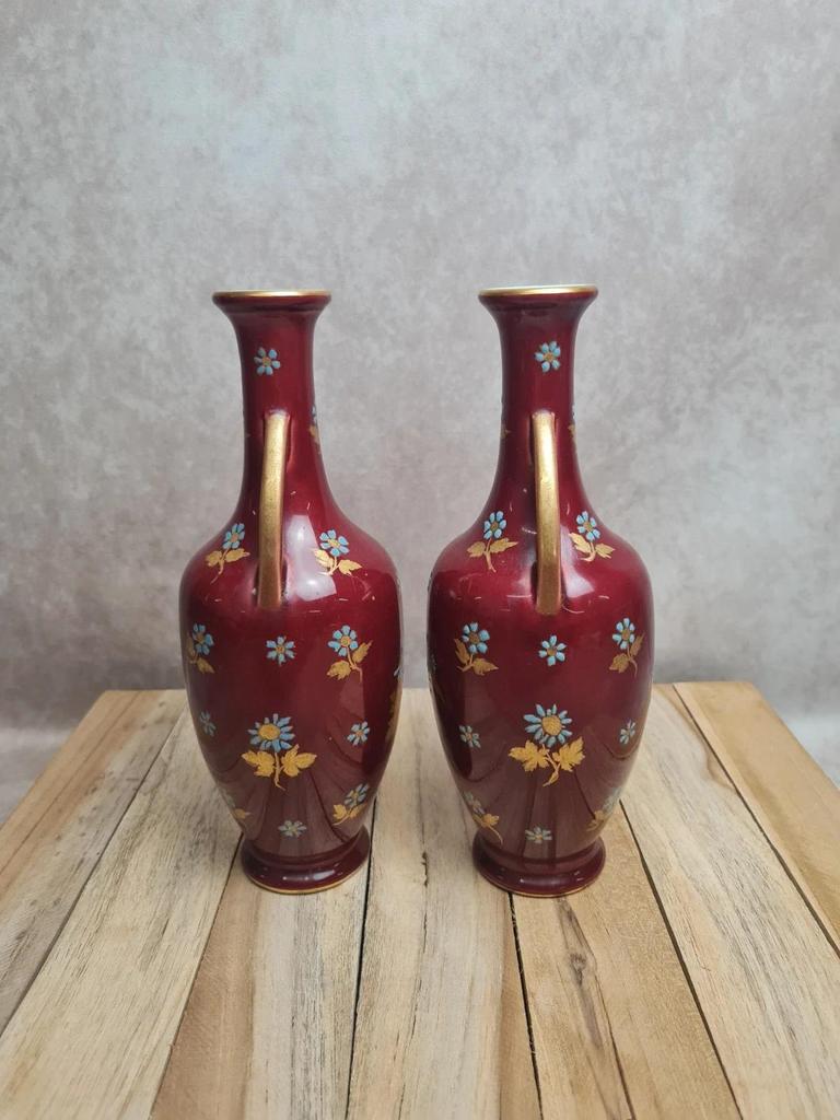 Paire de vases Sarreguemines modèle 1729 – vers 1895 – dépôt Émile Bourgeois – pièce rare
