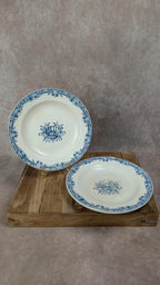 Deux assiettes anciennes en terre de fer bleu modèle Neptune, St Amand & Hamage Nord