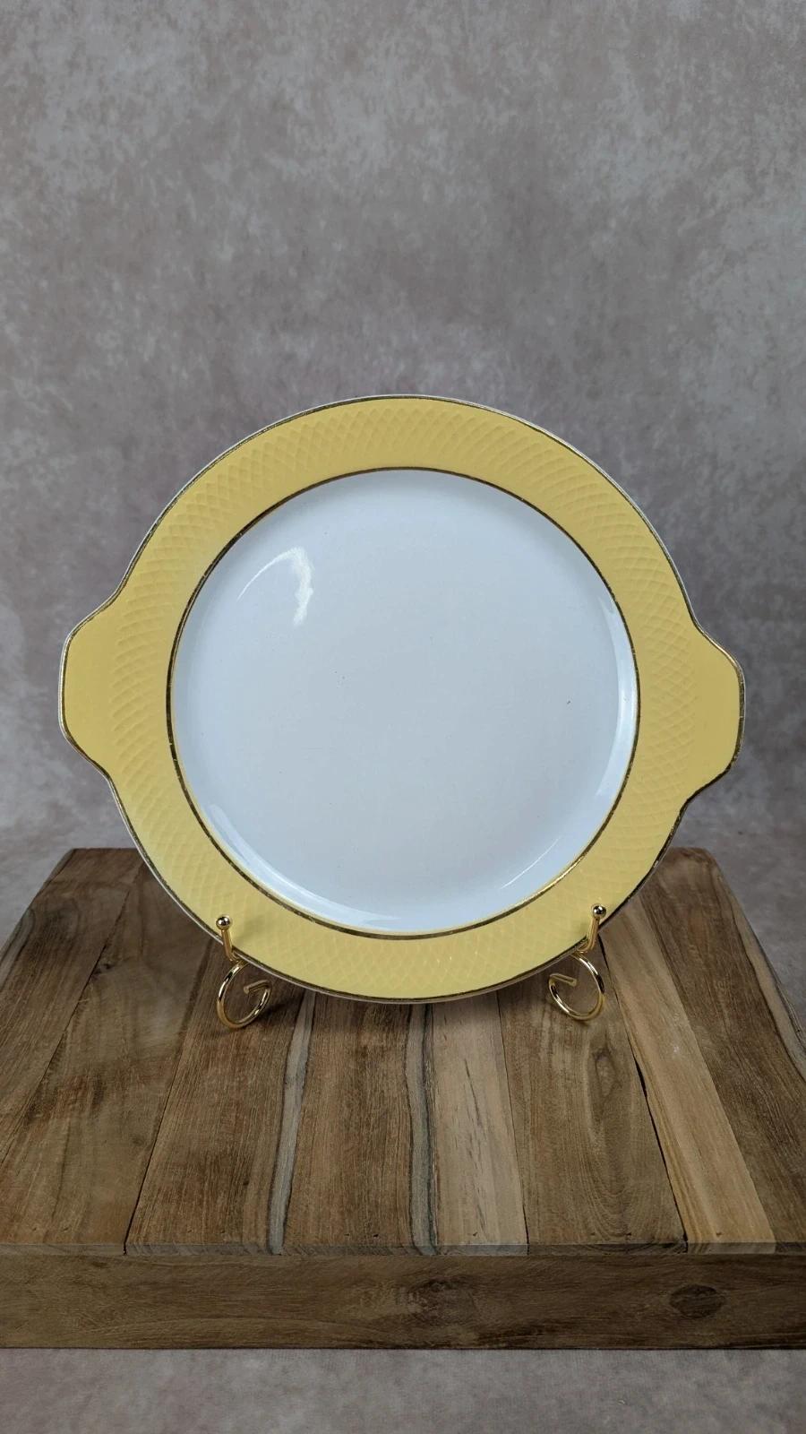 Plat ancien Moulin des Loups jaune et blanc doré