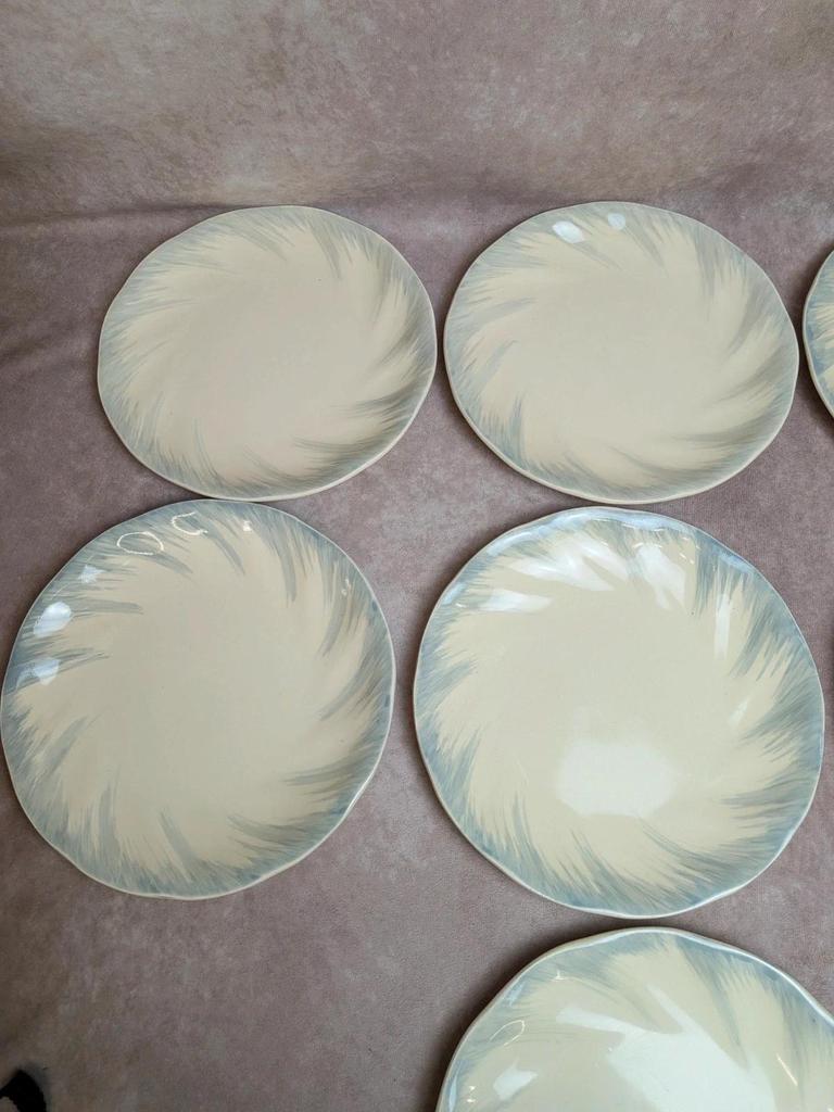 12 assiettes plates Terre de fer Salins décor bleu nuagé