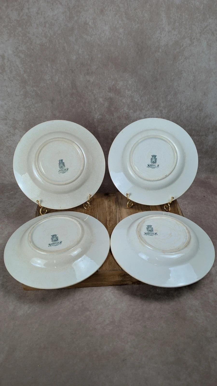Lot de 4 assiettes creuses anciennes Gien – Terre de Fer modèle Austerlitz