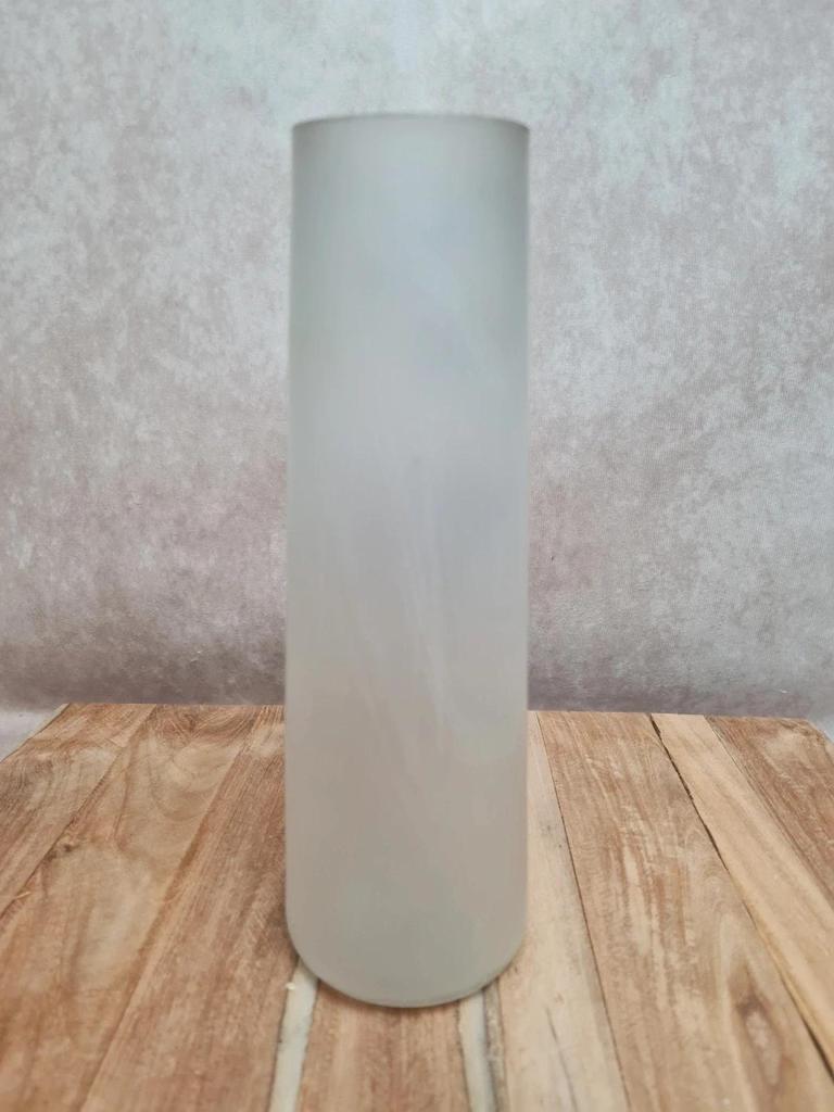 Vase ancien en verre givré décor iris peint main en relief signé Hr 🌿