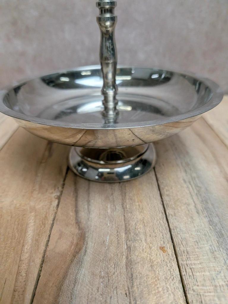 Petit présentoir vintage en métal argenté – coupelle sur pied