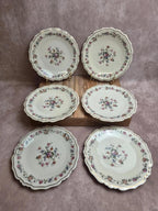 Lot de 6 assiettes plates anciennes Limoges Lucien Michelaud – décor floral