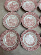 Coupelles anglaises terre de fer Broadhurst Staffordshire toile de Jouy rouge
