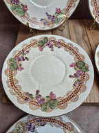 Lot de 6 assiettes à dessert anciennes Longwy – Modèle Violettes – Décor polychrome Art nouveau
