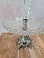 Centre de table ancien en verre moulé et métal argenté