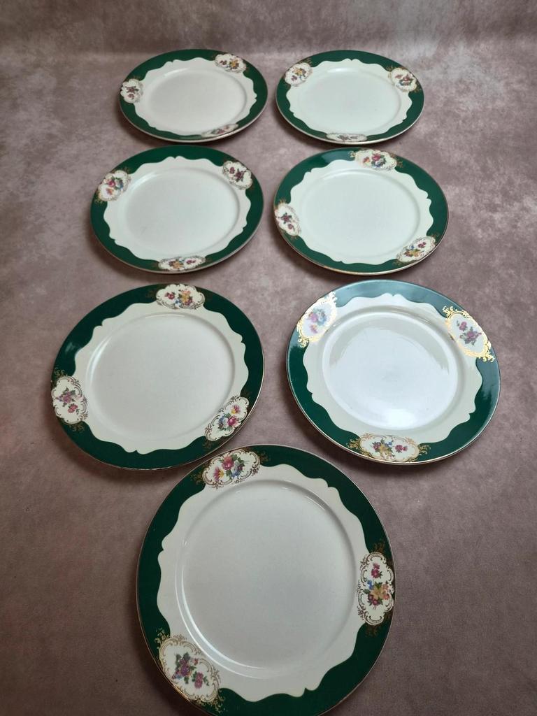 Lot 7 assiettes plates Digoin Sarreguemines Champagne – Porcelaine opaque vintage