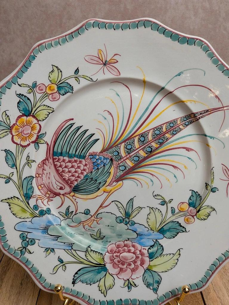 Assiette décorative en faïence Ânfora Águeda – Portugal – Oiseau exotique peint à la main