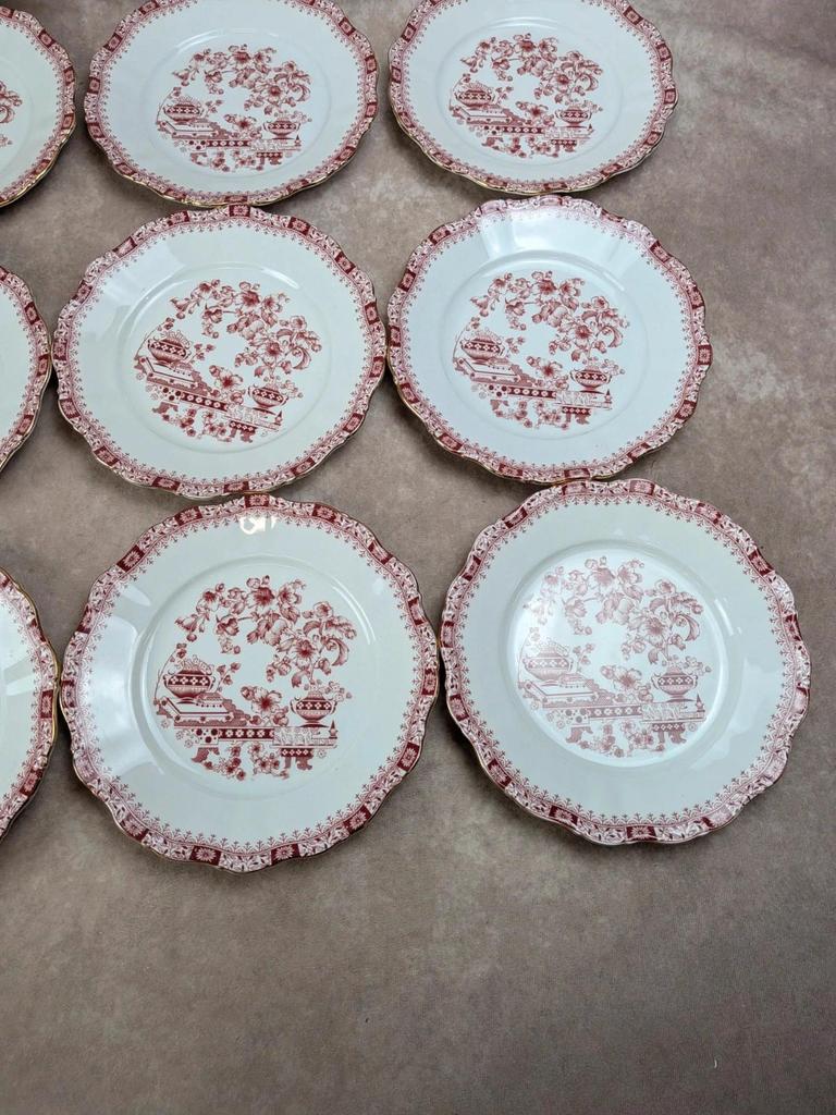 Lot de 12 assiettes plates Seltmann Weiden Bavaria Theresia rouge