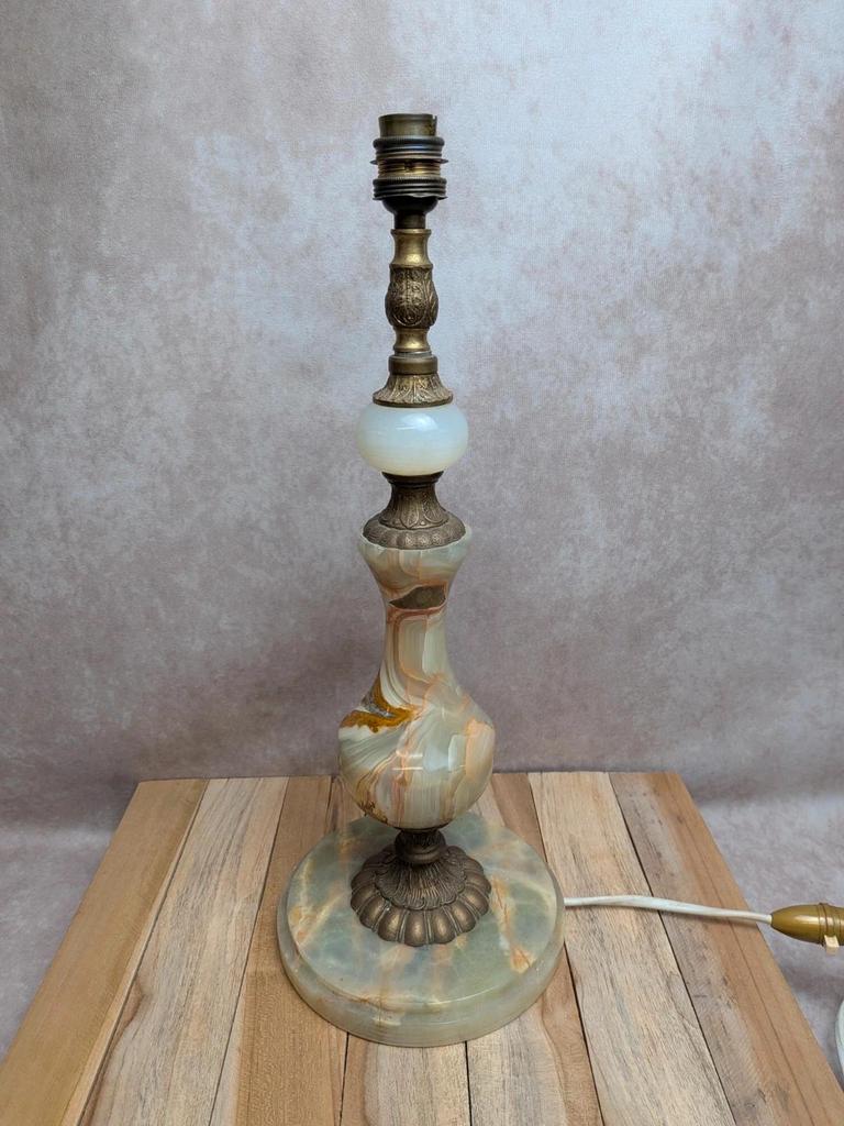 Pied de lampe vintage en onyx et laiton