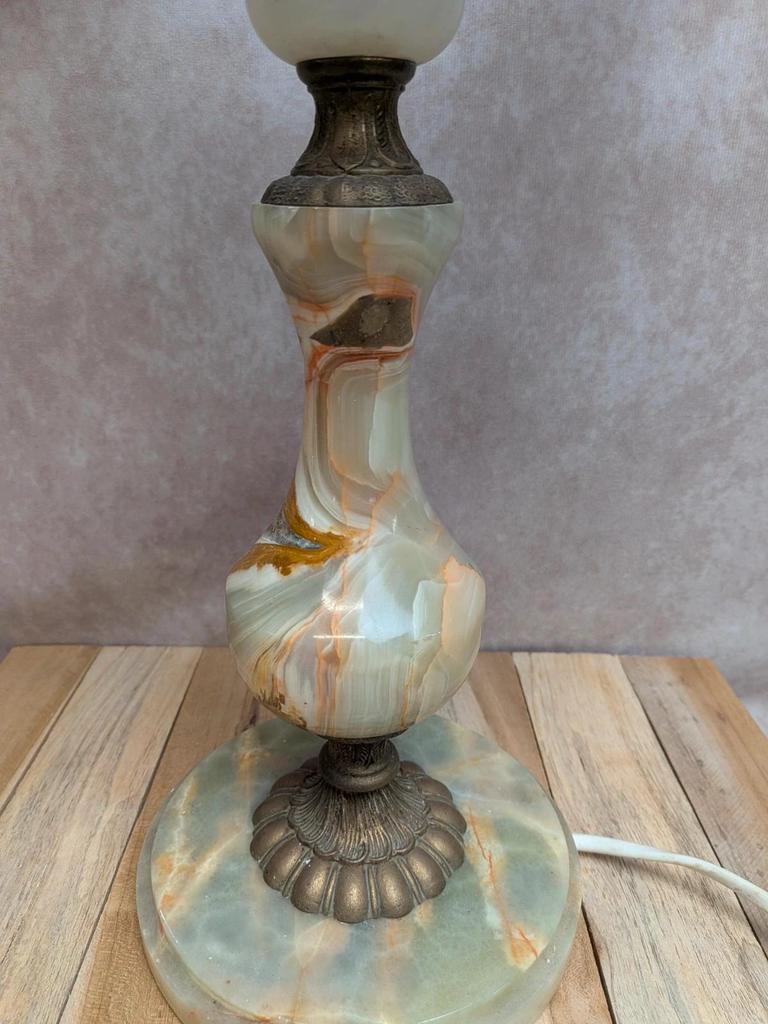 Pied de lampe vintage en onyx et laiton