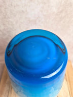 Grand vase vintage italien style Empoli en verre opalin bleu et blanc 31 cm