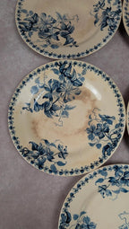 Lot de 5 assiettes plates anciennes Vieillard & Cie Bordeaux, décor Clématite
