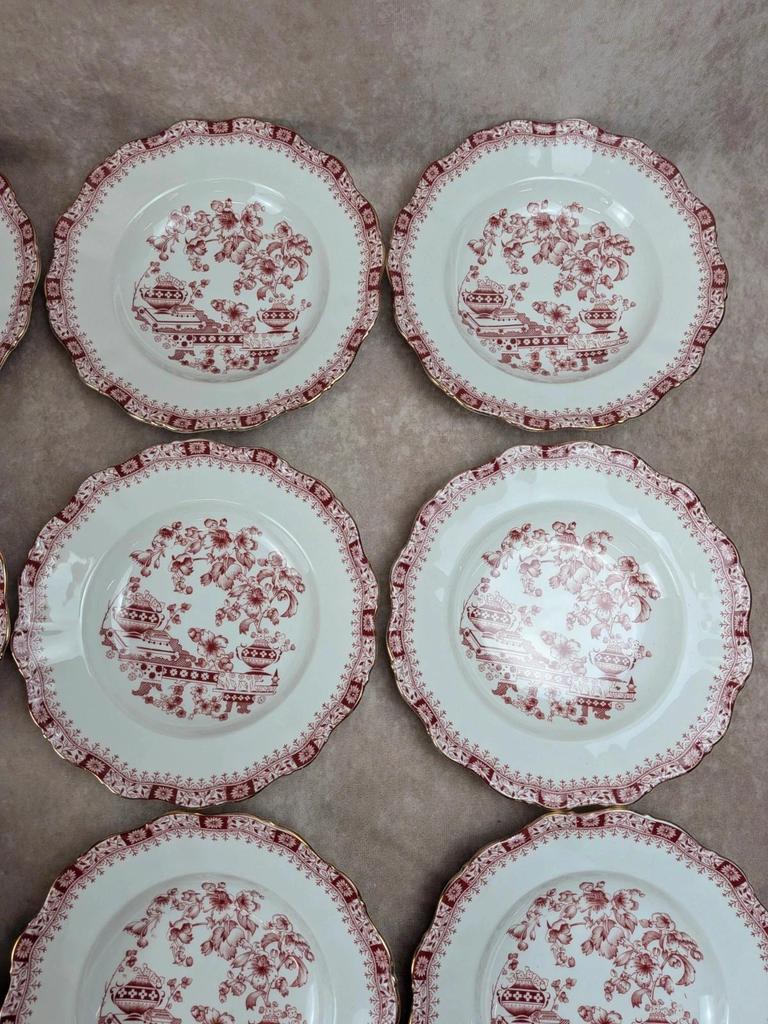 Lot de 12 assiettes creuses Seltmann Weiden Bavaria Theresia rouge