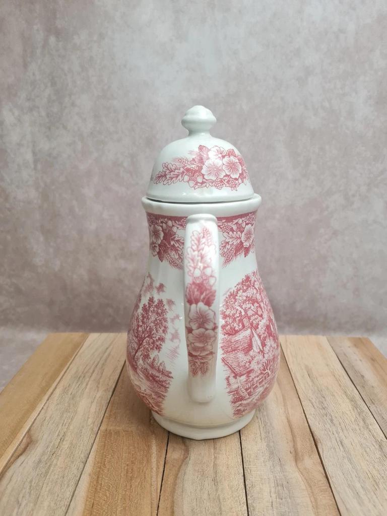 Théière / cafetière anglaise vintage J. Broadhurst “the Constable Series” décor rouge toile de jouy
