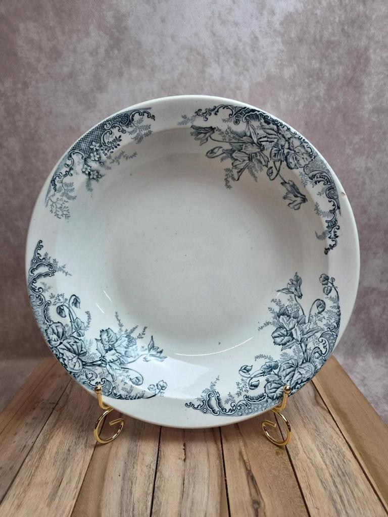 Grand plat creux Terre de Fer Clairefontaine Cyclamens 29 cm ancien