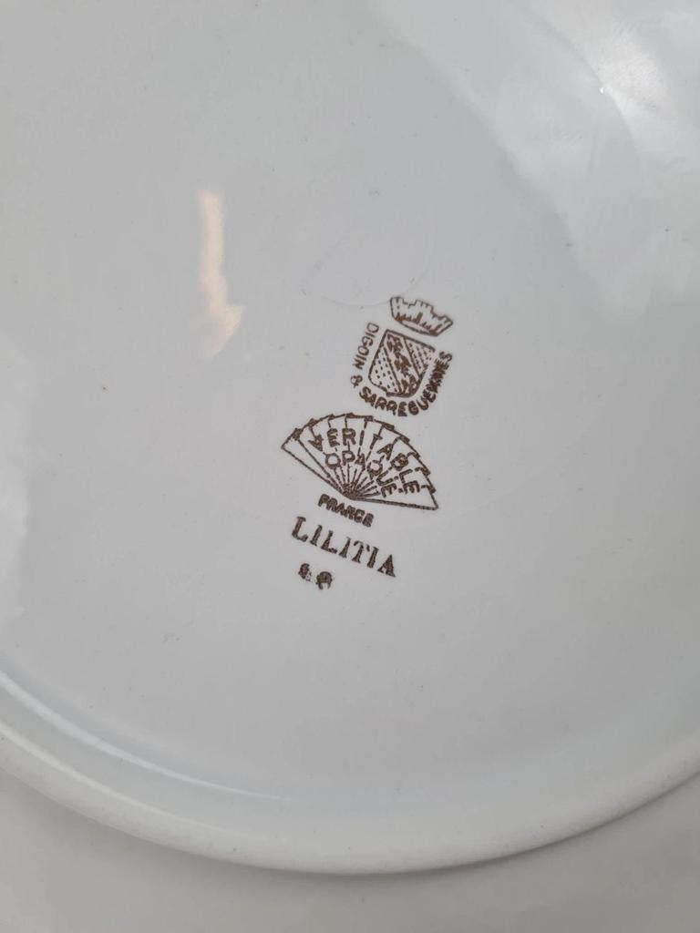 💐 Charmant service à gâteau Digoin & Sarreguemines, Modèle Lilitia, 6 assiettes + 1 grand plat