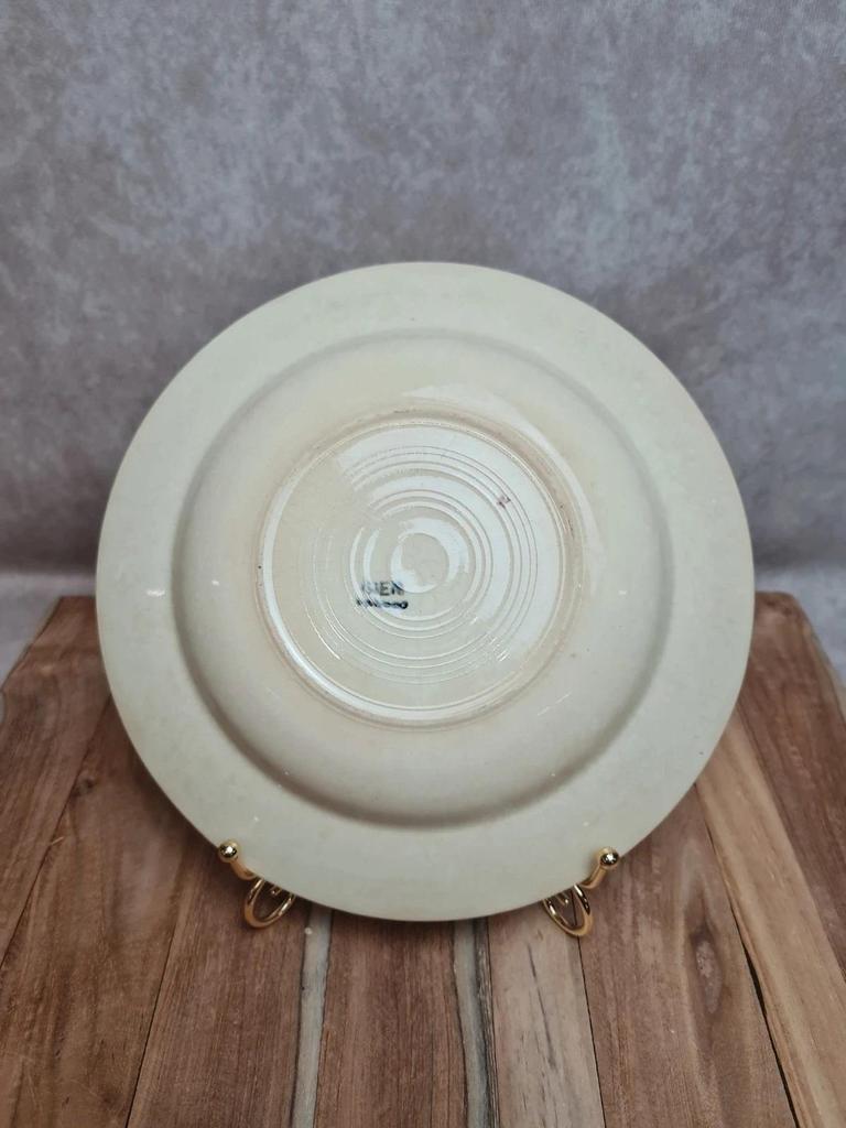 Assiette ancienne Gien faïence décor géométrique brun – esprit campagne