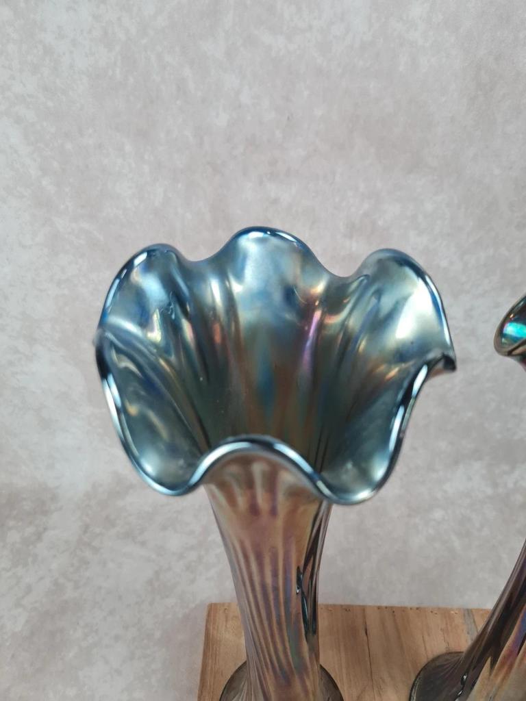 Paire de grands vases irisés vintage Fenton en verre carnival 💙