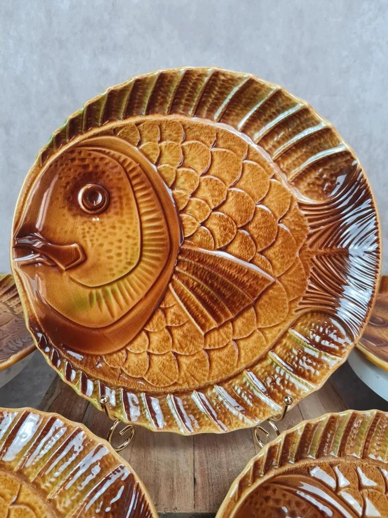 🐟 Lot de 6 grandes assiettes poissons Sarreguemines vintage