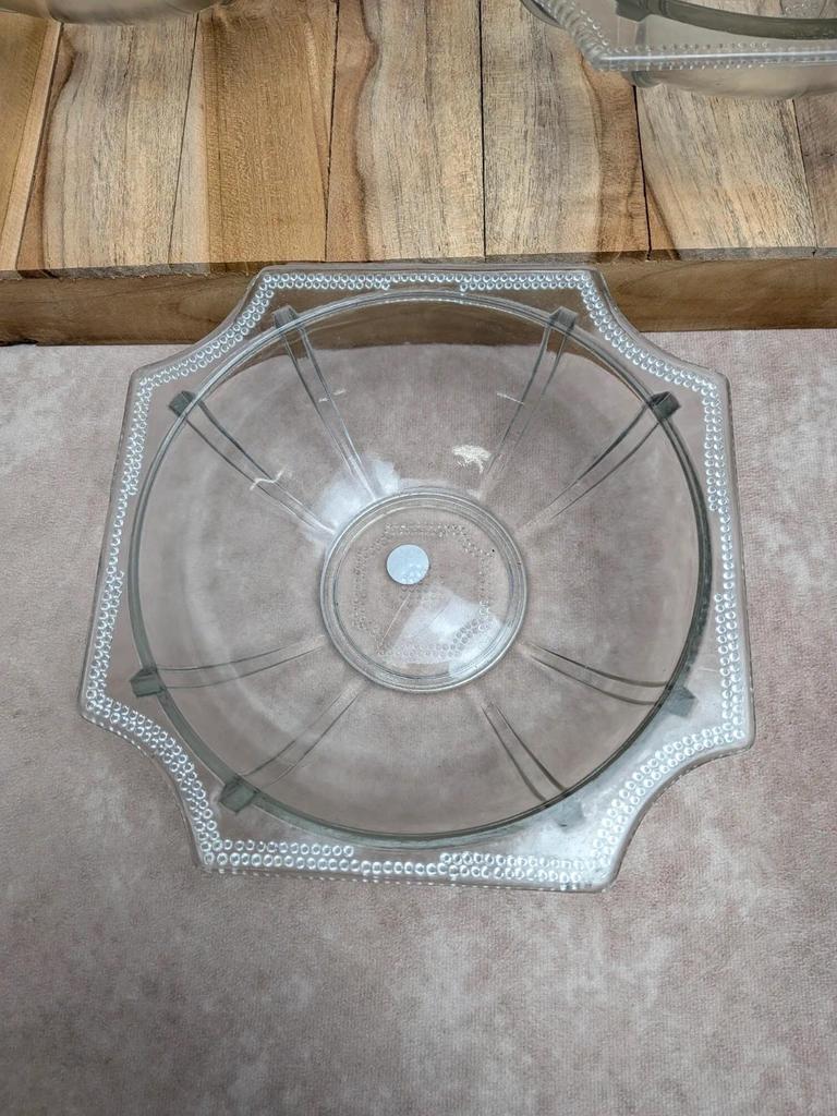 Lot de 3 saladiers Art Déco en verre moulé – décor perlé