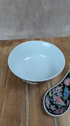 Bol et cuillère chinoise en porcelaine – décor floral noir
