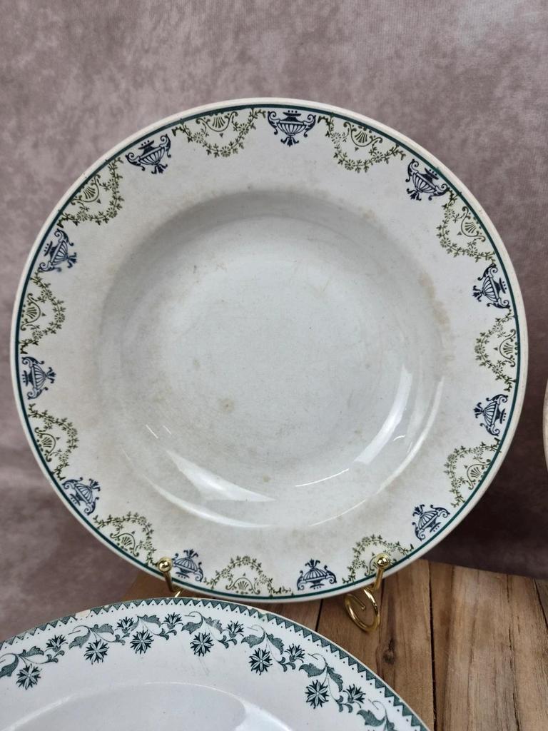 Lot de 6 assiettes creuses dépareillées vintage Terre de Fer & faïence ancienne