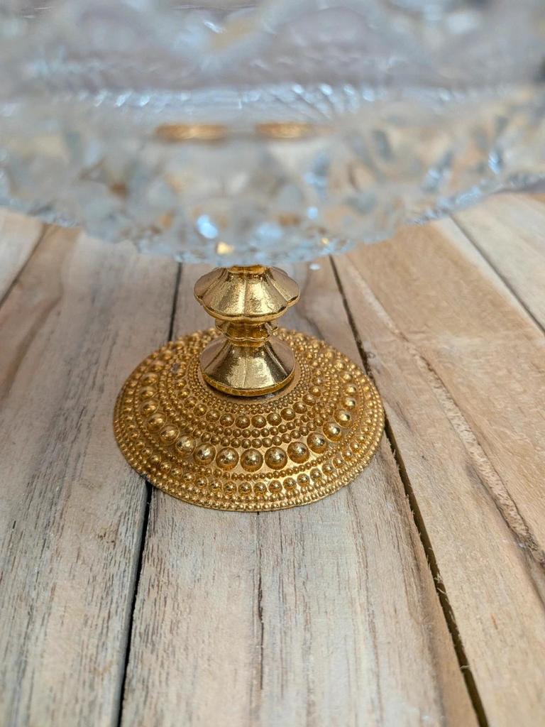 Bonbonnière vintage style Hollywood Regency – verre taillé et métal doré