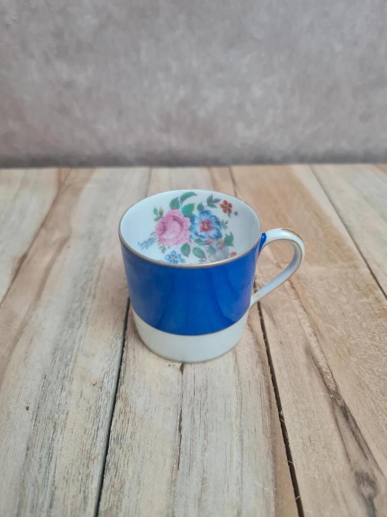 Tasse à moka vintage Robert Haviland & Le Tanneur Limoges bleu cobalt décor floral