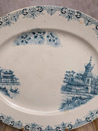 Plat ovale ancien Terre de fer Hb&c modèle Saïgon décor asiatique