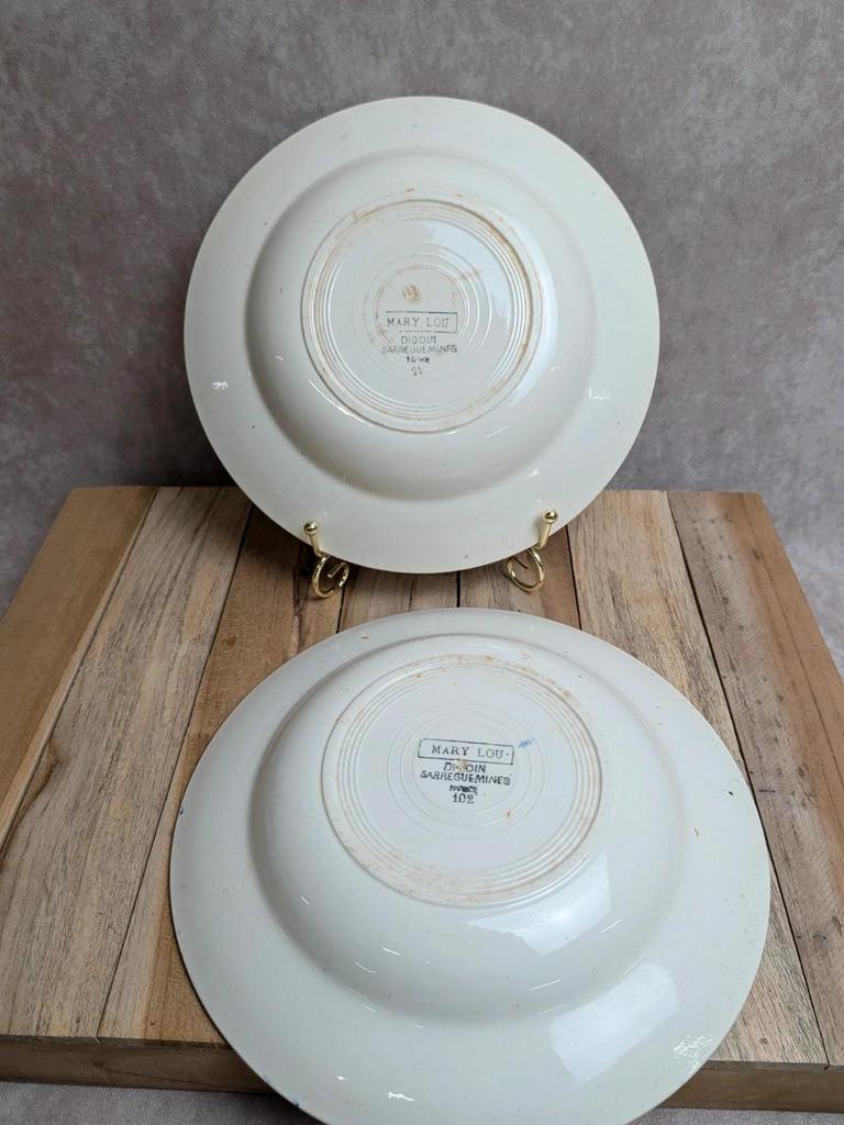 Lot de 2 assiettes creuses vintage Digoin Sarreguemines Marie-lou Terre de Fer