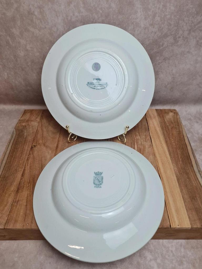 Lot de 2 assiettes creuses anciennes, Terre de Fer, Saint-amand modèle Prima