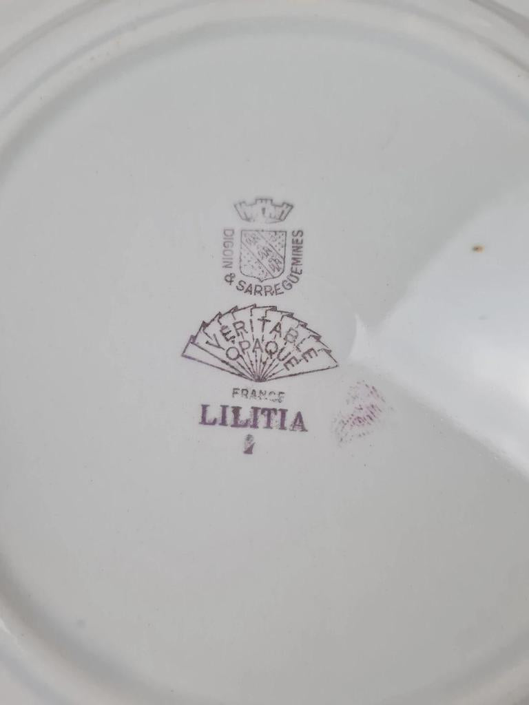 💐 Charmant service à gâteau Digoin & Sarreguemines, Modèle Lilitia, 6 assiettes + 1 grand plat